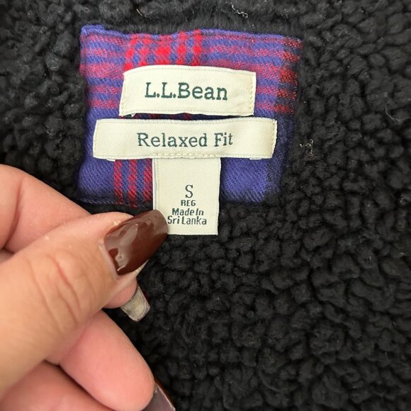 L.L.Bean Jacket Womens Small Purple Black Plaid Sherpa Lined Flannel Relaxed Fit - Picture 9 of 13